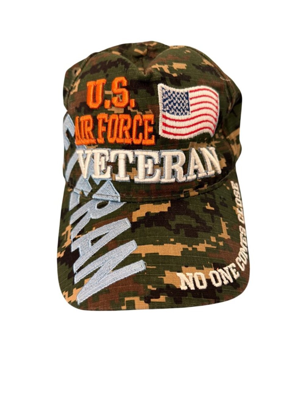 US Air Force Veteran Camouflage Baseball Cap Hat Embroidered Flag August Adj